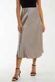 Waistband Satin Midi Skirt For Women  - Dropwear