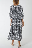 Baroque Floral Shirred Midi Dress For Women  - Dropwear