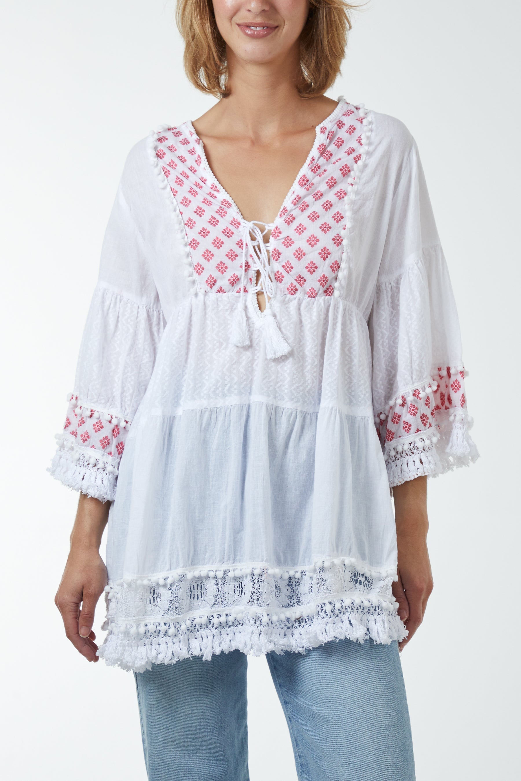 Gold Detailing Tassel Tiered Top For Women  - Dropwear