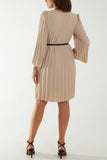 Pleated V-Neck Belted Mini Dress For Women  - Dropwear