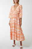 Blush Baroque Floral Shirred Midi Dress For Women ONE SIZE - Dropwear
