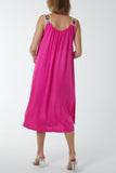 Hot Pink Crochet Sleeve Scoop Neck Midi Dress For Women ONE SIZE - Dropwear