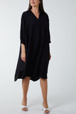 V-Neck Collared Midi Dress For Women  - Dropwear