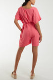 Khaki Tie Belt & Button Back Playsuit For Women ONE SIZE - Dropwear