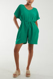 Coral Tie Belt & Button Back Playsuit For Women ONE SIZE - Dropwear