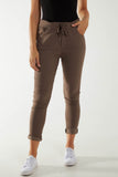 Beige Magic Drawstring Pockets Crushed Trouser For Women ONE SIZE - Dropwear