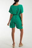 Navy Tie Belt & Button Back Playsuit For Women ONE SIZE - Dropwear