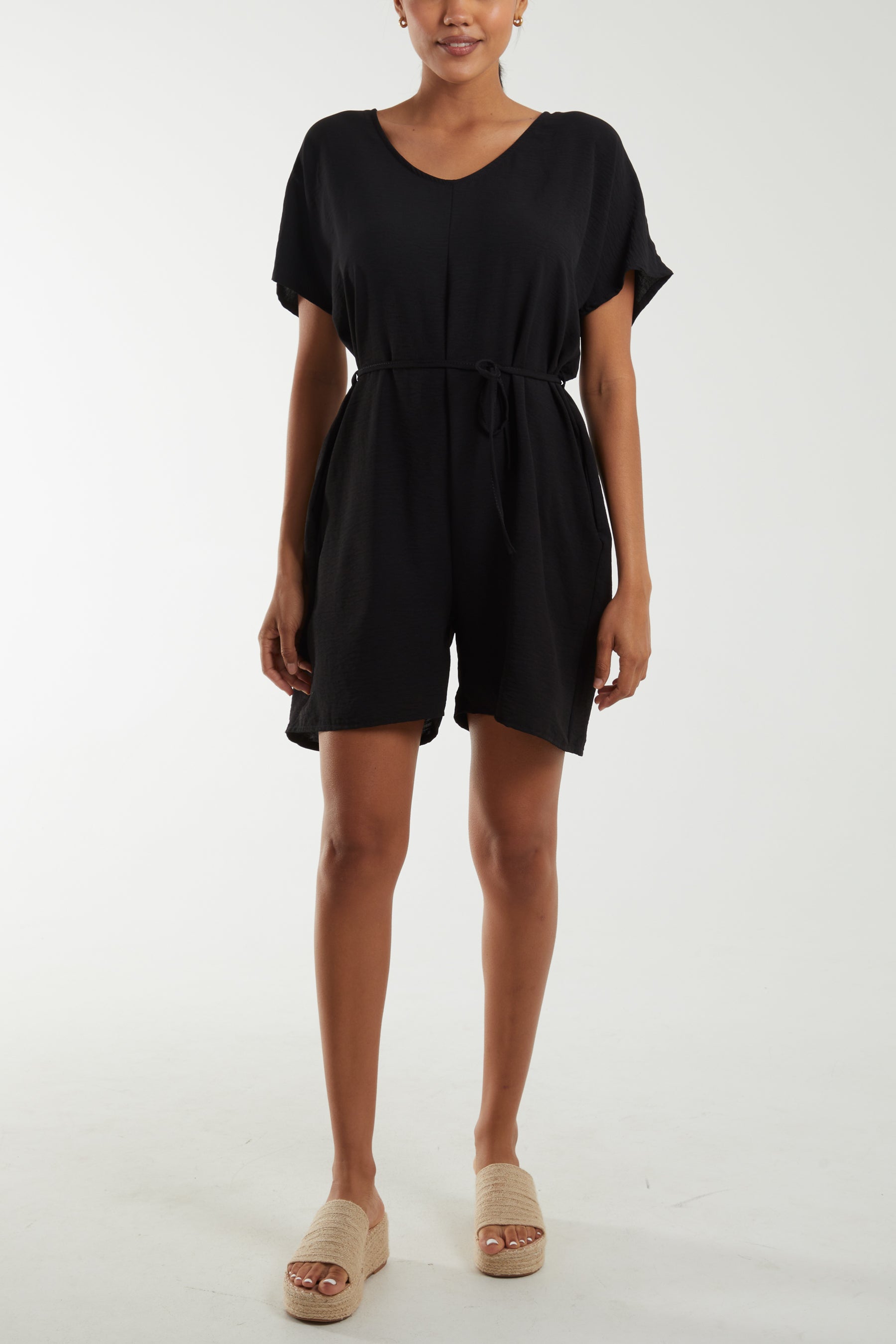 Hot Pink Tie Belt & Button Back Playsuit For Women ONE SIZE - Dropwear