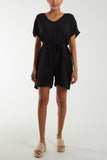 Hot Pink Tie Belt & Button Back Playsuit For Women ONE SIZE - Dropwear