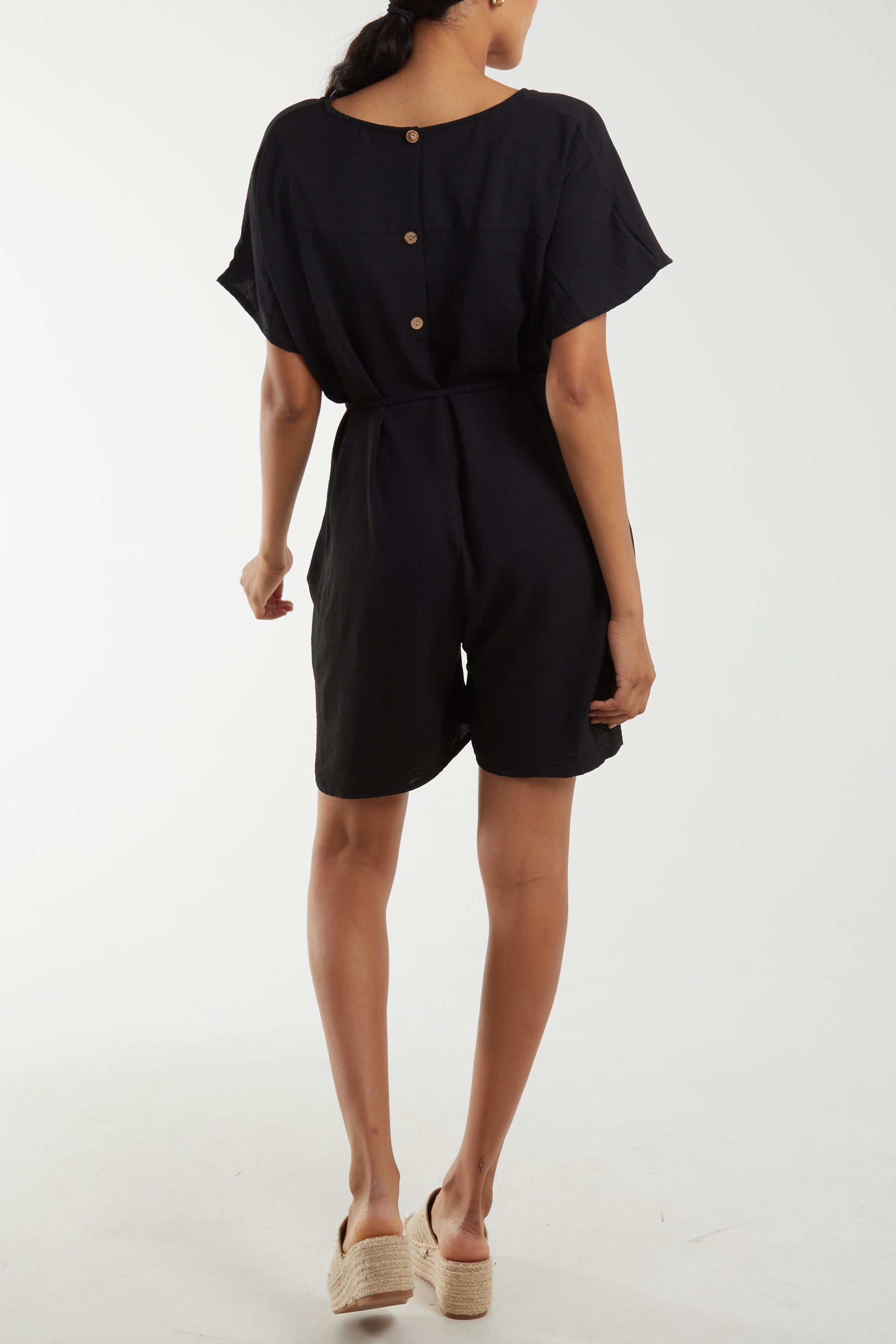 Tie Belt & Button Back Playsuit For Women  - Dropwear