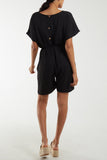 Tie Belt & Button Back Playsuit For Women  - Dropwear