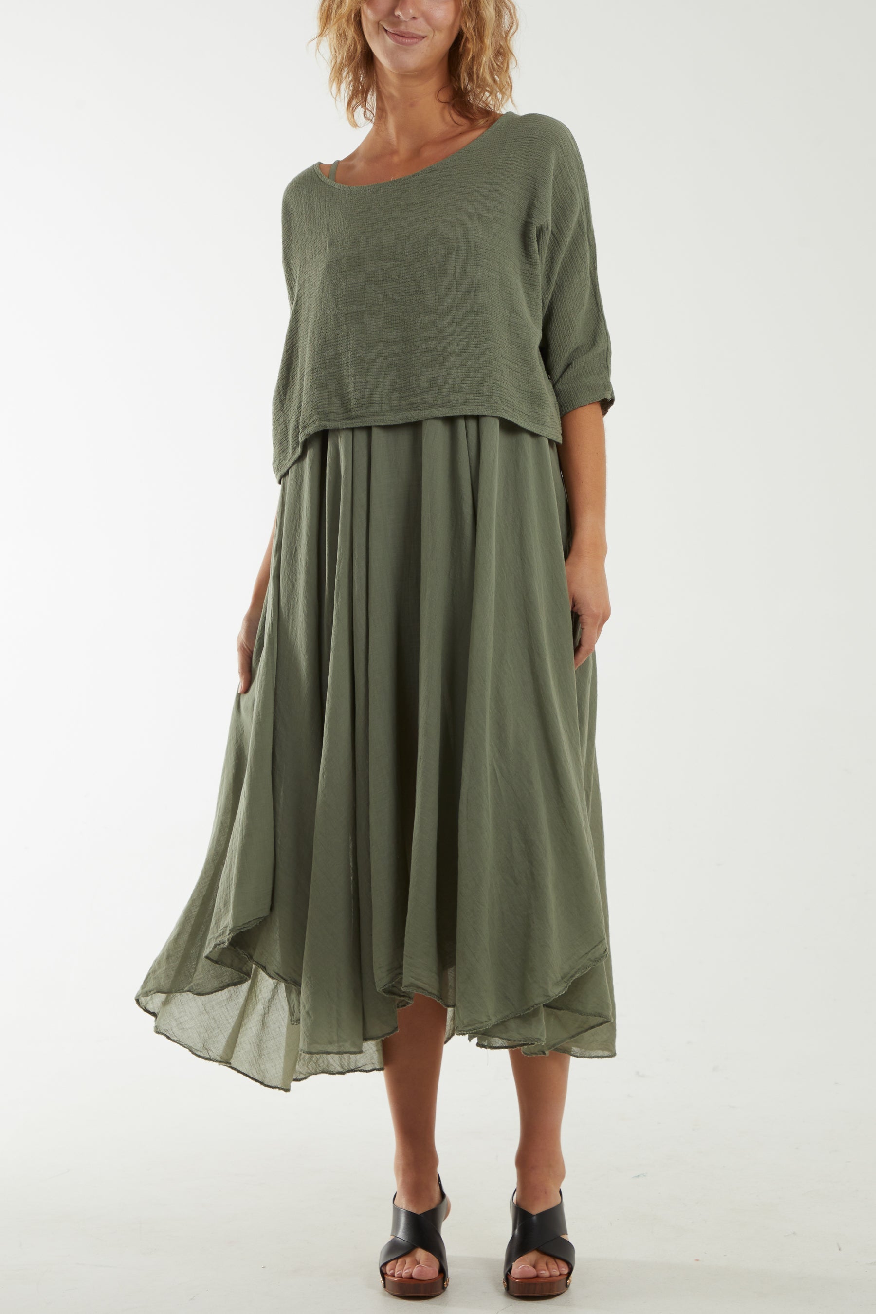 Navy 2 In 1 Crop Top & Cami Linen Dress For Women ONE SIZE - Dropwear