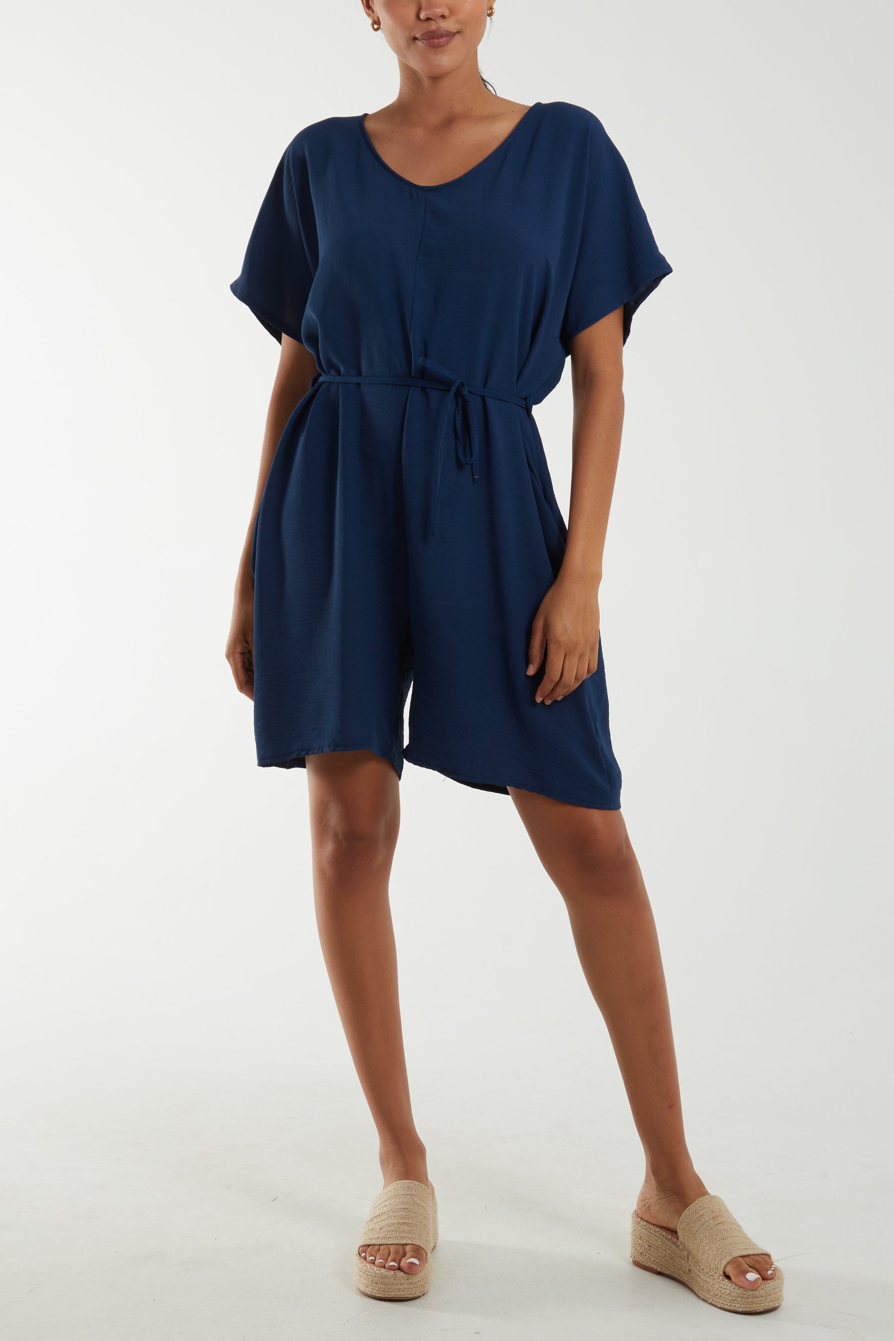 Tie Belt & Button Back Playsuit For Women  - Dropwear