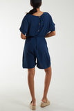 Tie Belt & Button Back Playsuit For Women  - Dropwear