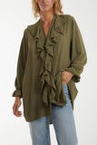 Denim Flounce Poly Crepe Oversized Shirt For Women ONE SIZE - Dropwear