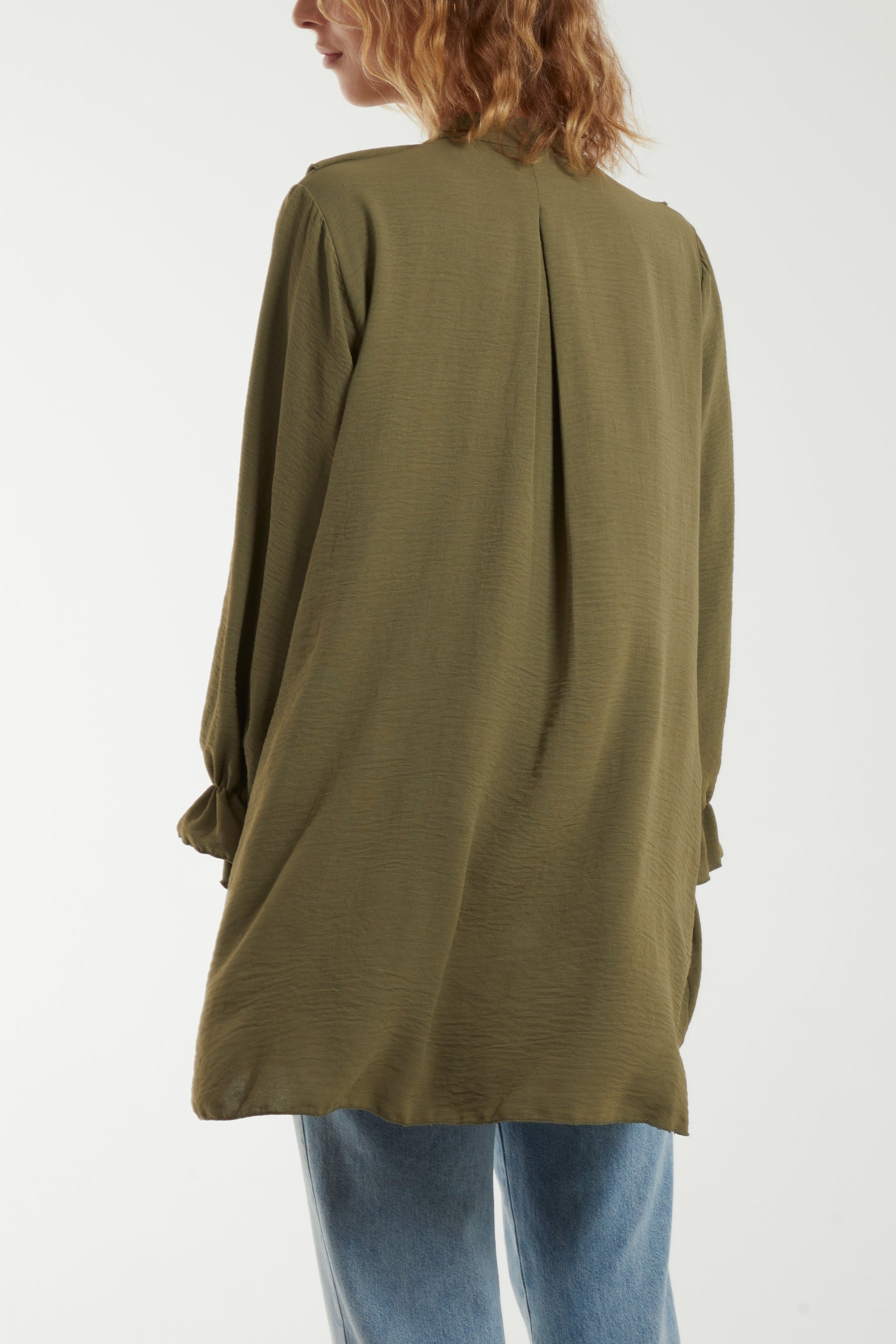 White Flounce Poly Crepe Oversized Shirt For Women ONE SIZE - Dropwear