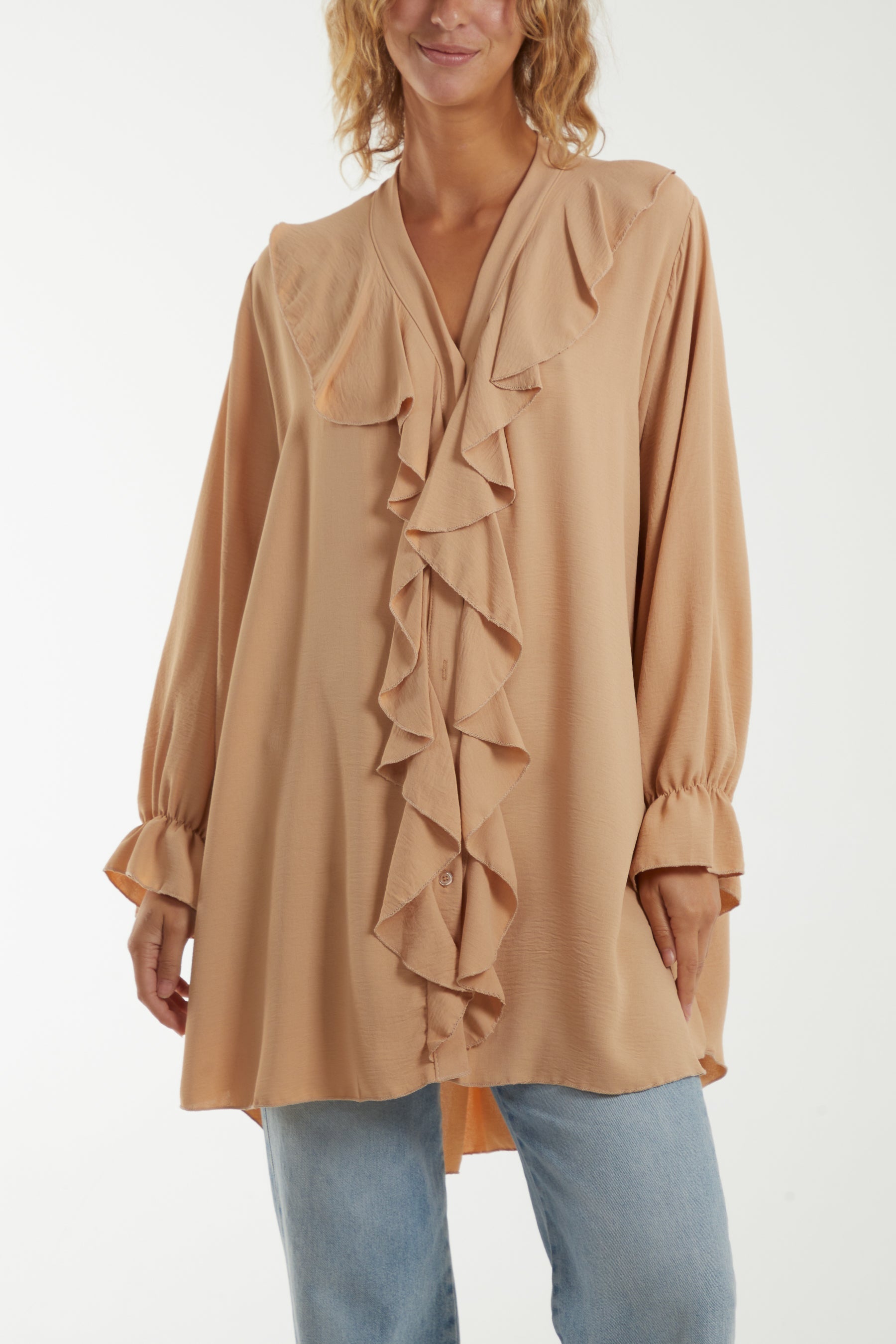 Pink Flounce Poly Crepe Oversized Shirt For Women ONE SIZE - Dropwear