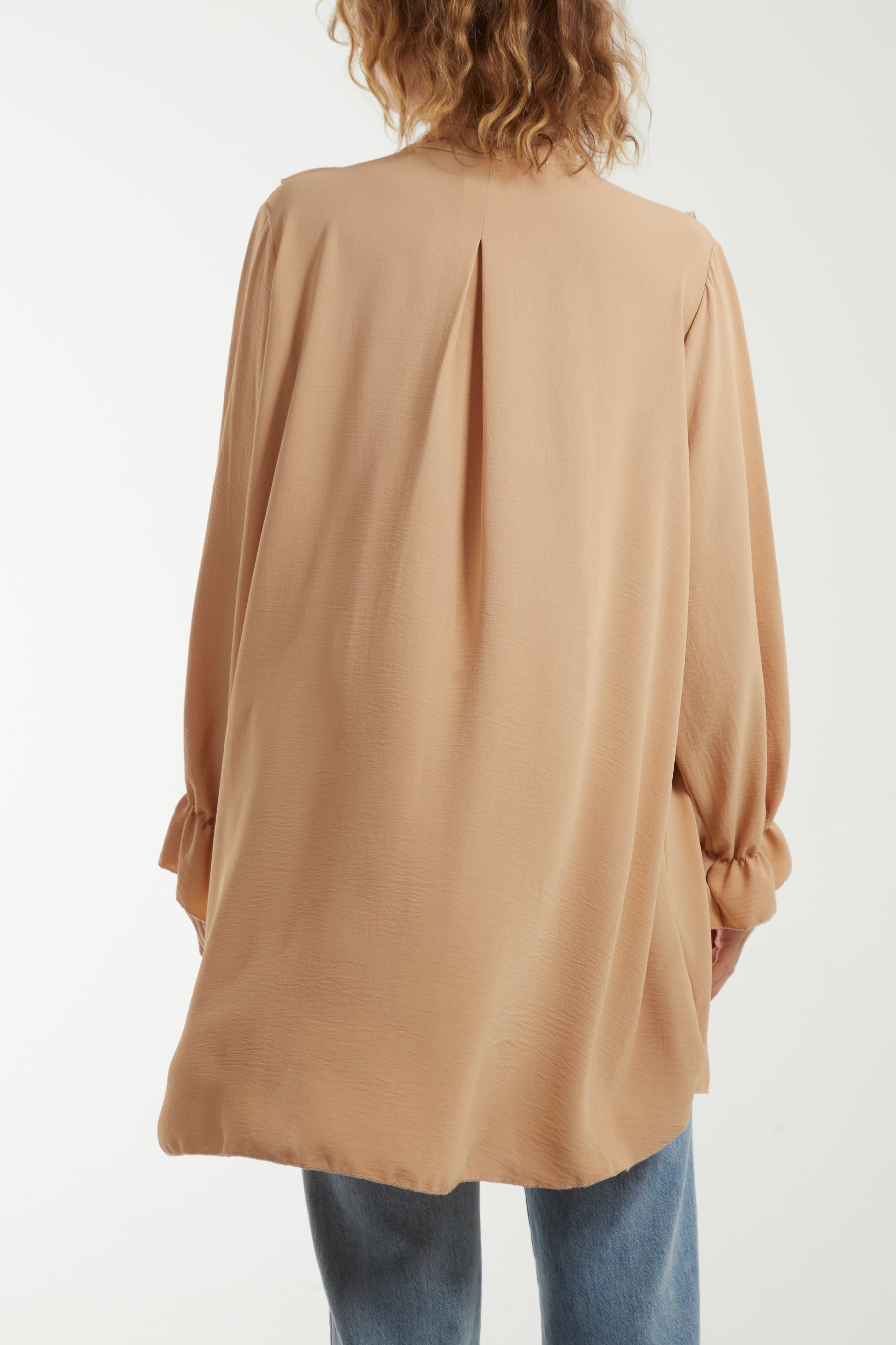 Brown Flounce Poly Crepe Oversized Shirt For Women ONE SIZE - Dropwear