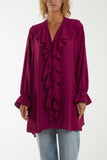 Teal Flounce Poly Crepe Oversized Shirt For Women ONE SIZE - Dropwear