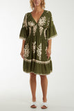 Shirred Bodice Printed Mini Dress For Women  - Dropwear