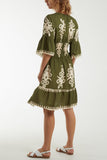 Shirred Bodice Printed Mini Dress For Women  - Dropwear
