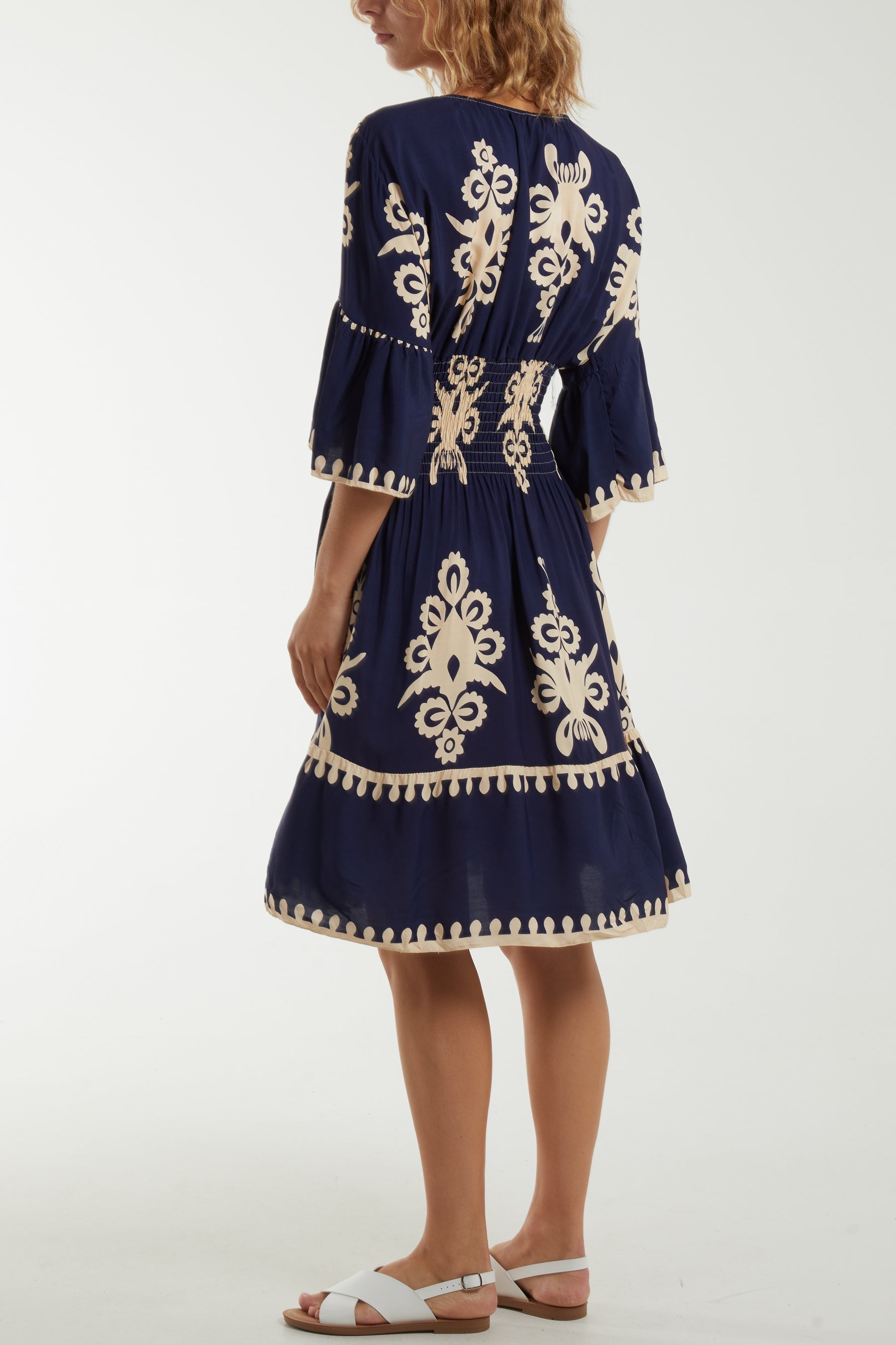 Shirred Bodice Printed Mini Dress For Women  - Dropwear