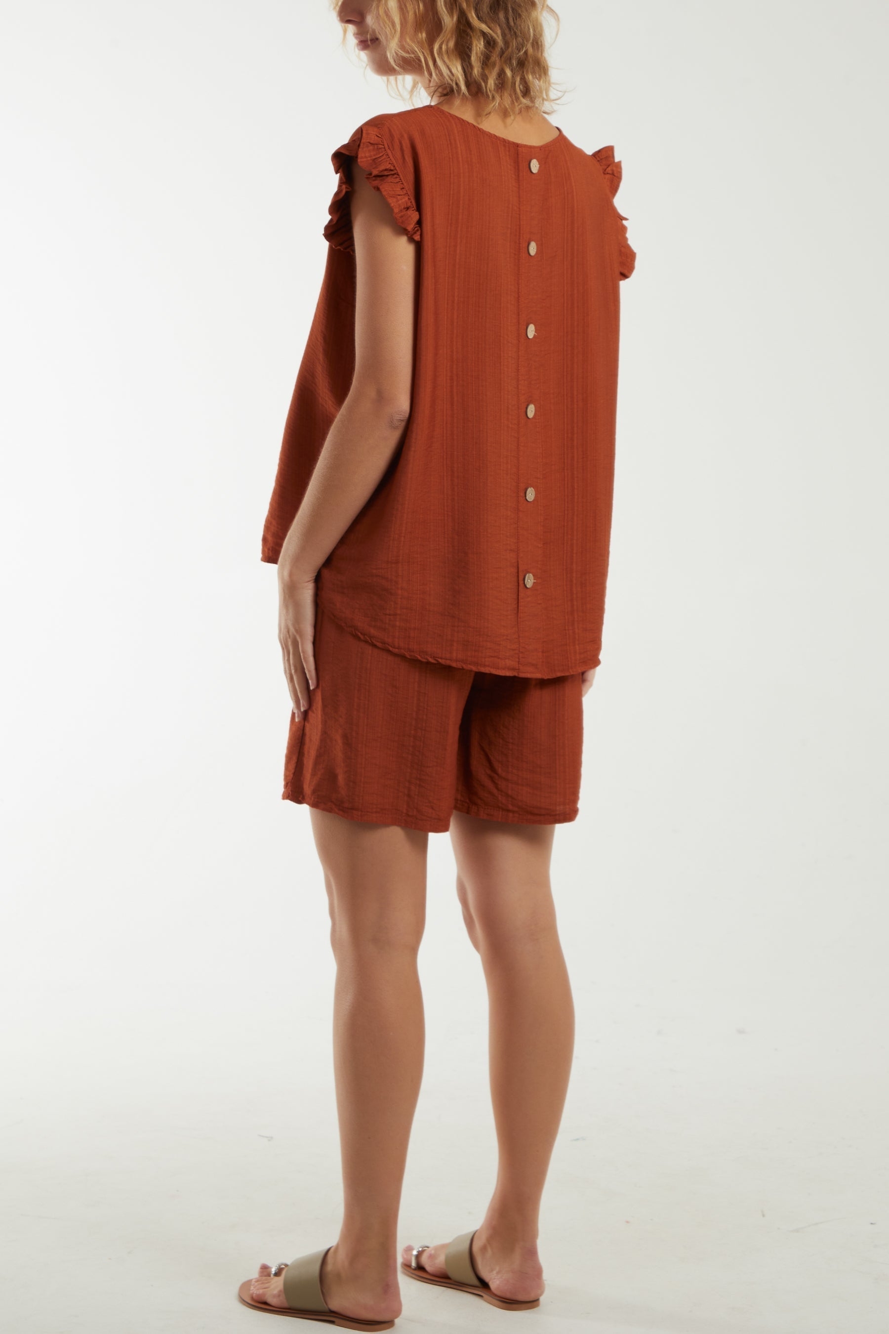 Black Co-Ord Frill Sleeve Top & Shorts For Women ONE SIZE - Dropwear