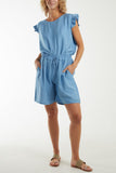 Coral Co-Ord Frill Sleeve Top & Shorts For Women ONE SIZE - Dropwear