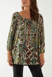 Tribal Print Bardot Tie Blouse For Women  - Dropwear