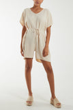 Tie Belt & Button Back Playsuit For Women  - Dropwear