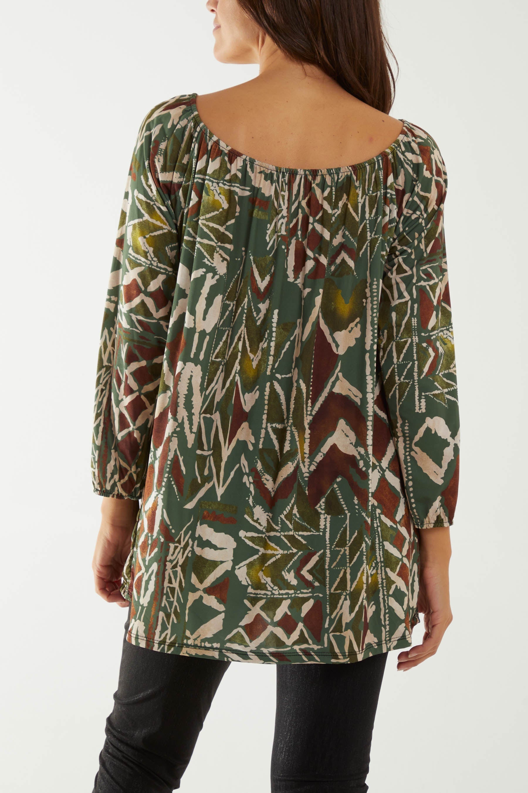 Tribal Print Bardot Tie Blouse For Women  - Dropwear