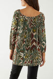 Tribal Print Bardot Tie Blouse For Women  - Dropwear