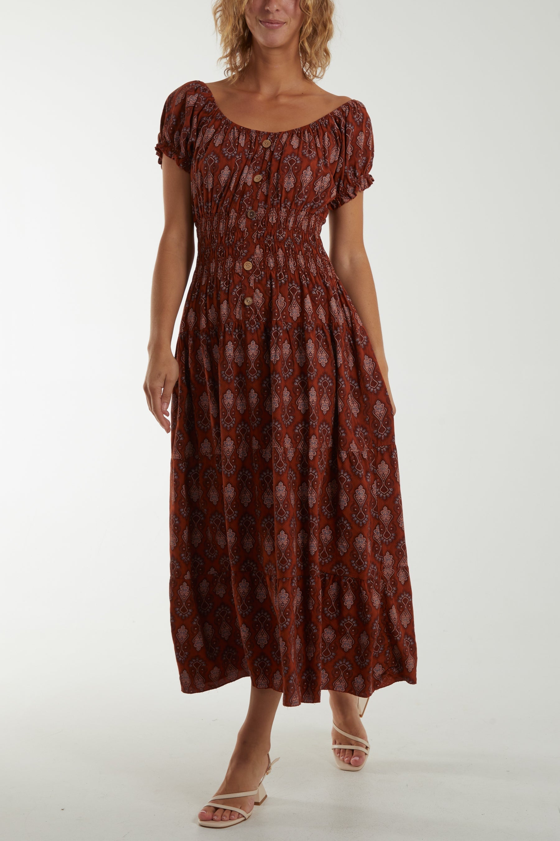 Purple Moroccan Print Tiered Maxi Dress For Women ONE SIZE - Dropwear