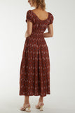 Rust Moroccan Print Tiered Maxi Dress For Women ONE SIZE - Dropwear