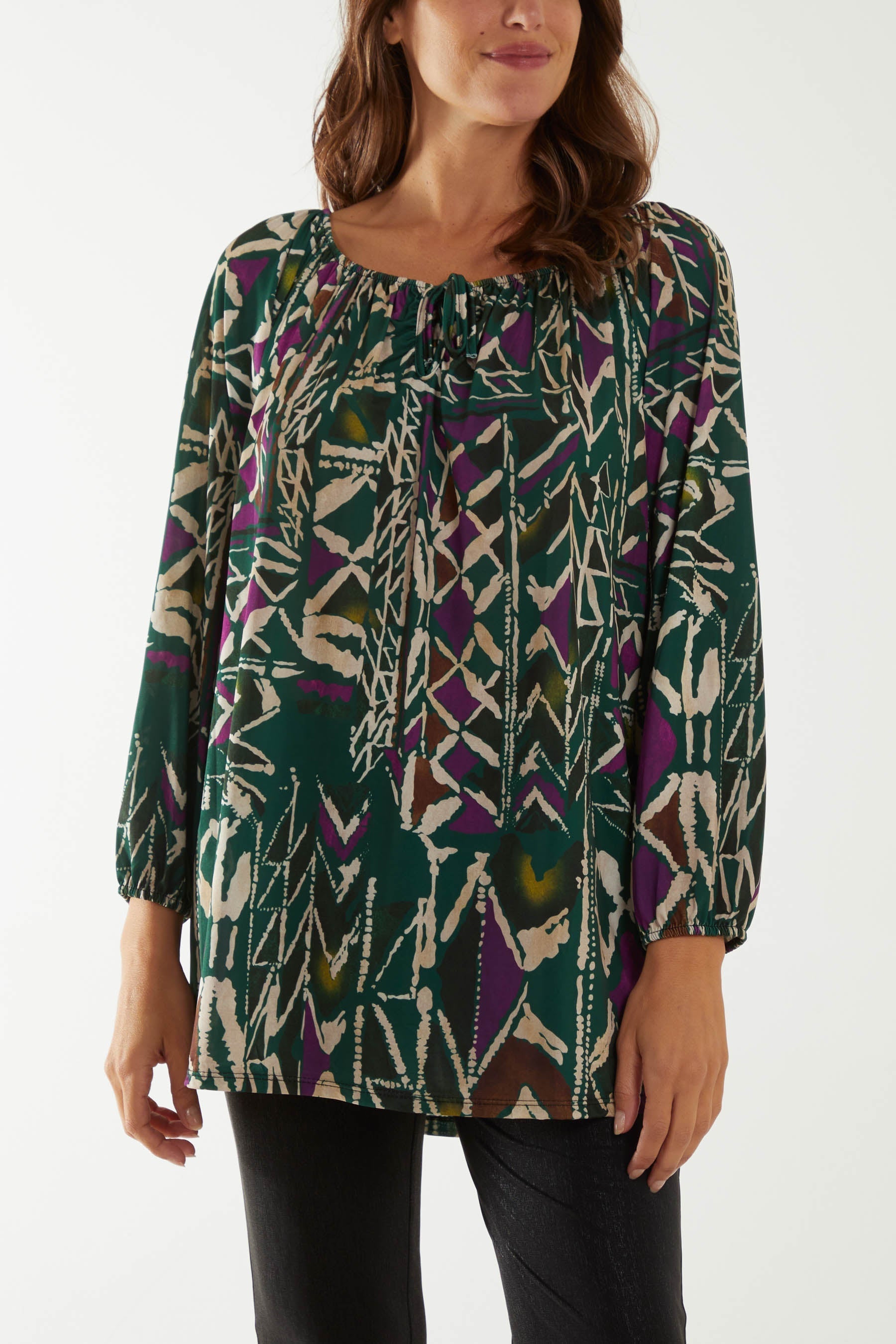 Tribal Print Bardot Tie Blouse For Women  - Dropwear