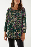 Tribal Print Bardot Tie Blouse For Women  - Dropwear