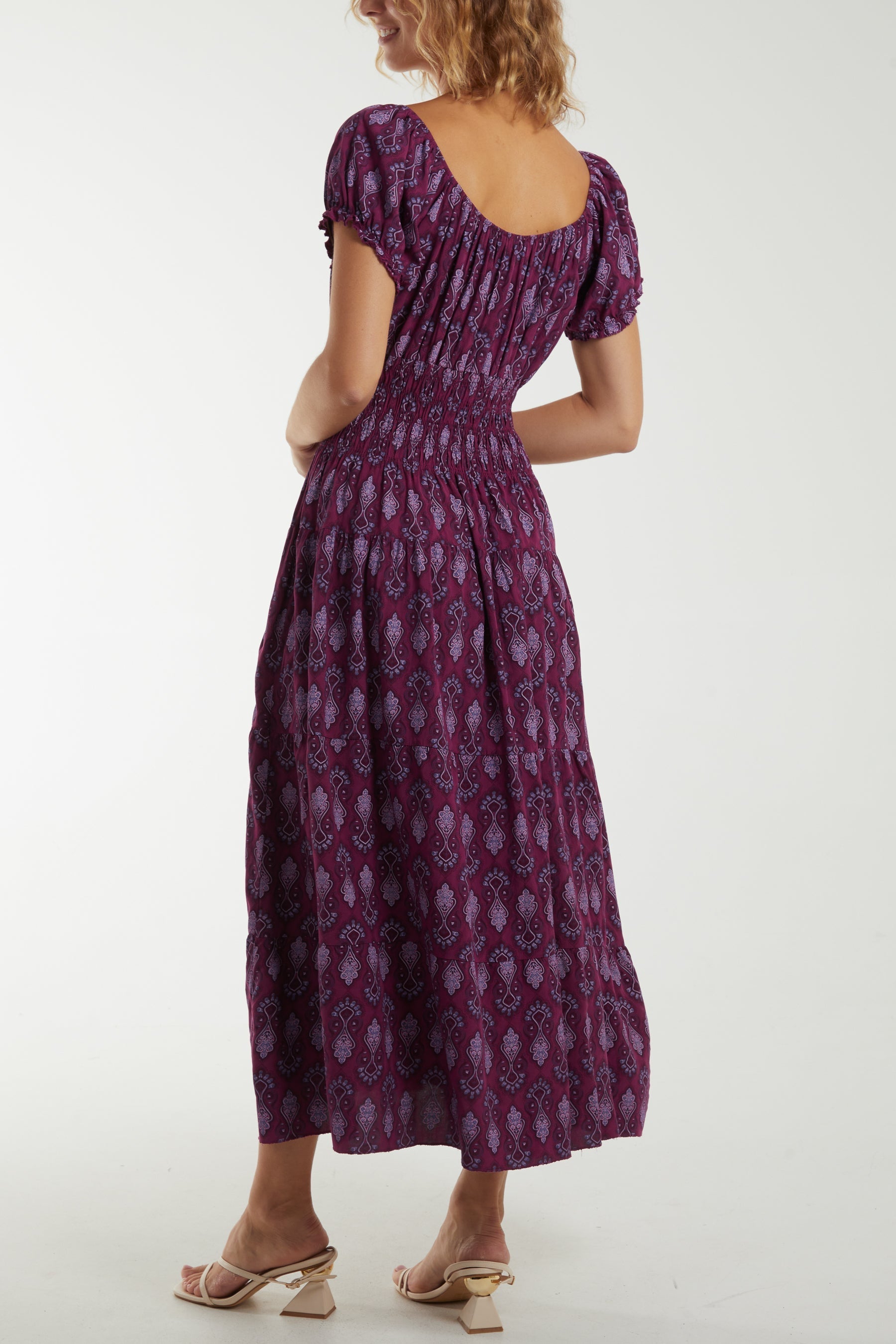 Moroccan Print Tiered Maxi Dress For Women  - Dropwear