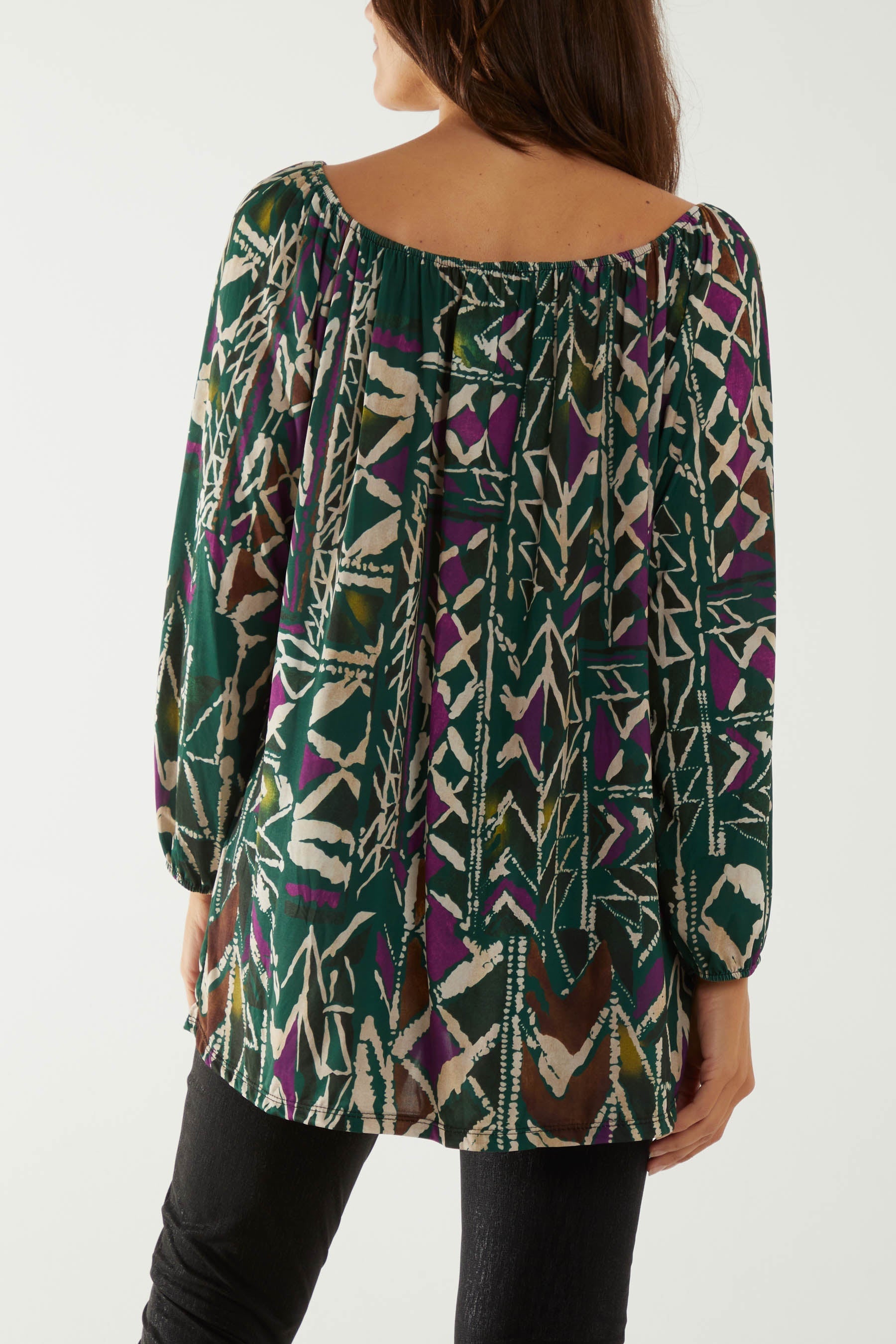Tribal Print Bardot Tie Blouse For Women  - Dropwear