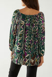 Tribal Print Bardot Tie Blouse For Women  - Dropwear