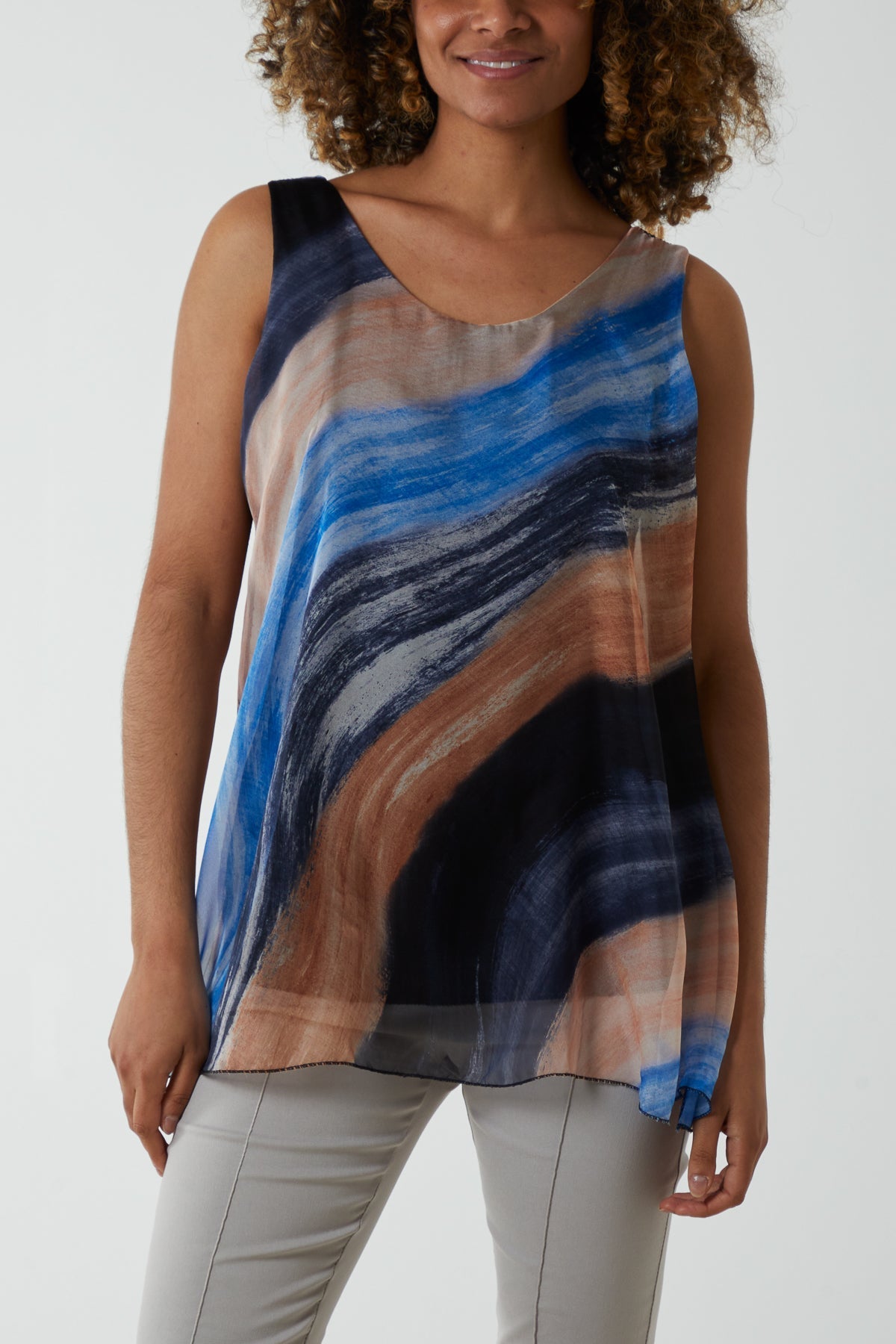 Black Sleeveless Marble Tied Back Top For Women ONE SIZE - Dropwear