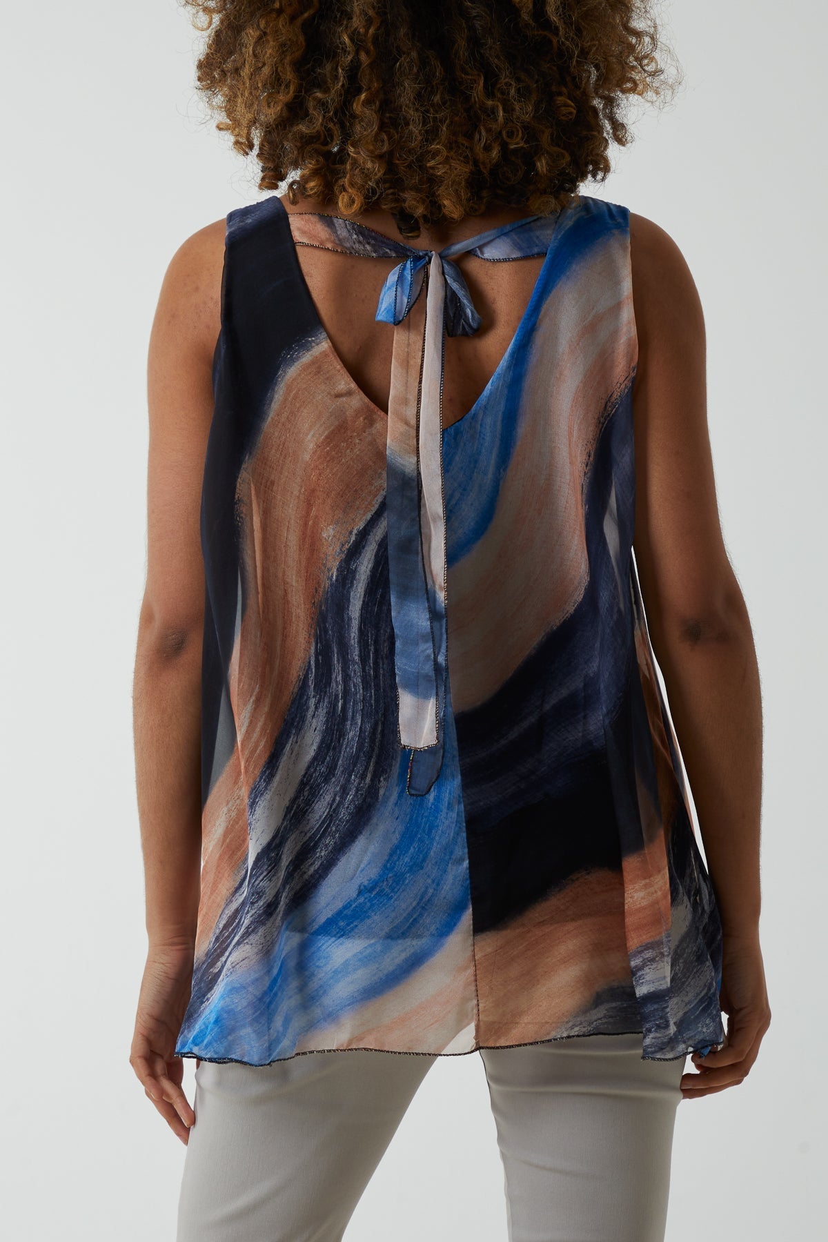Sleeveless Marble Tied Back Top For Women  - Dropwear
