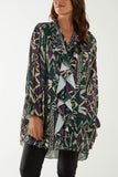 Tribal Print Ruffle Blouse For Women  - Dropwear