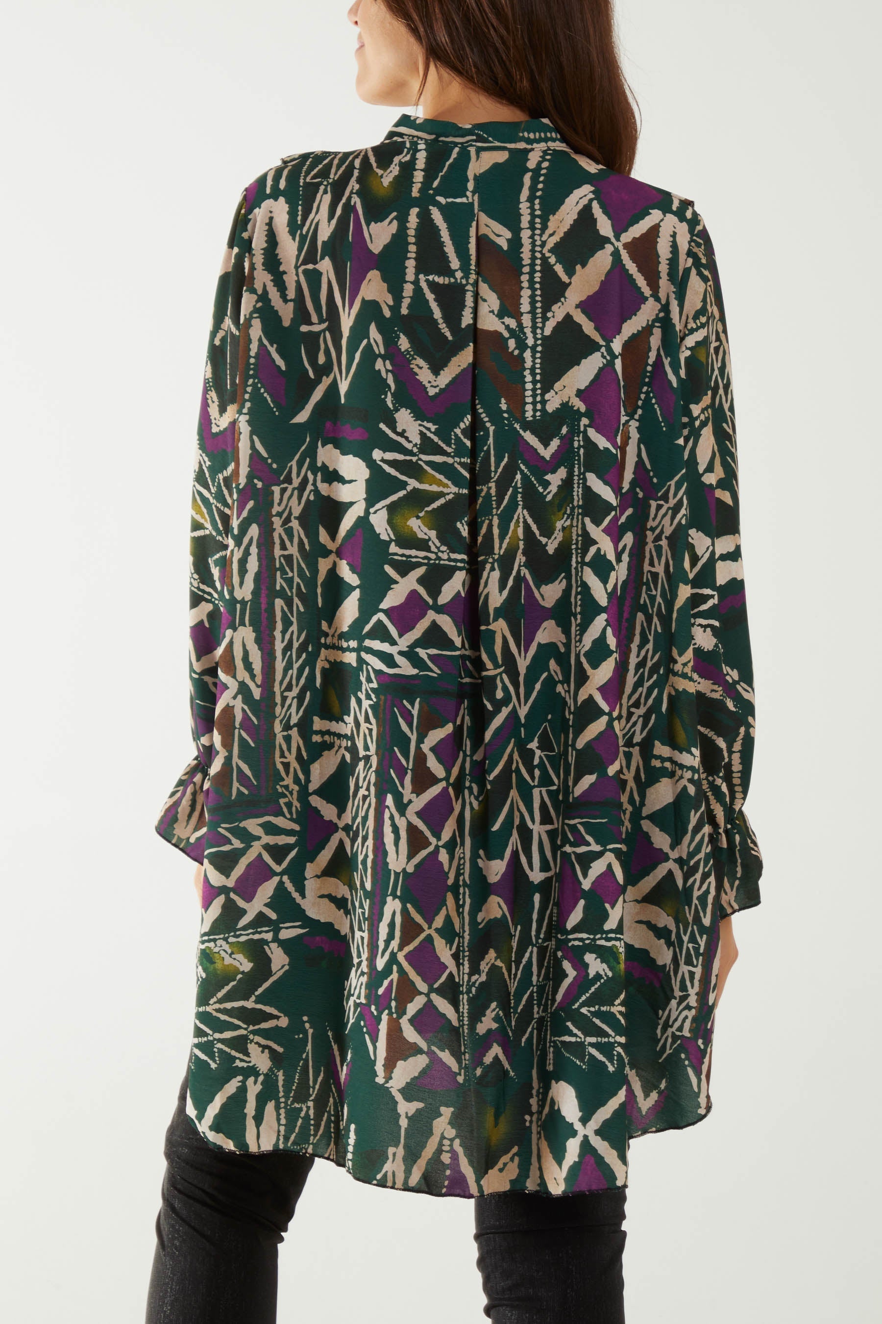 Tribal Print Ruffle Blouse For Women  - Dropwear