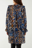 Bottle Green Tribal Print Ruffle Blouse For Women ONE SIZE - Dropwear