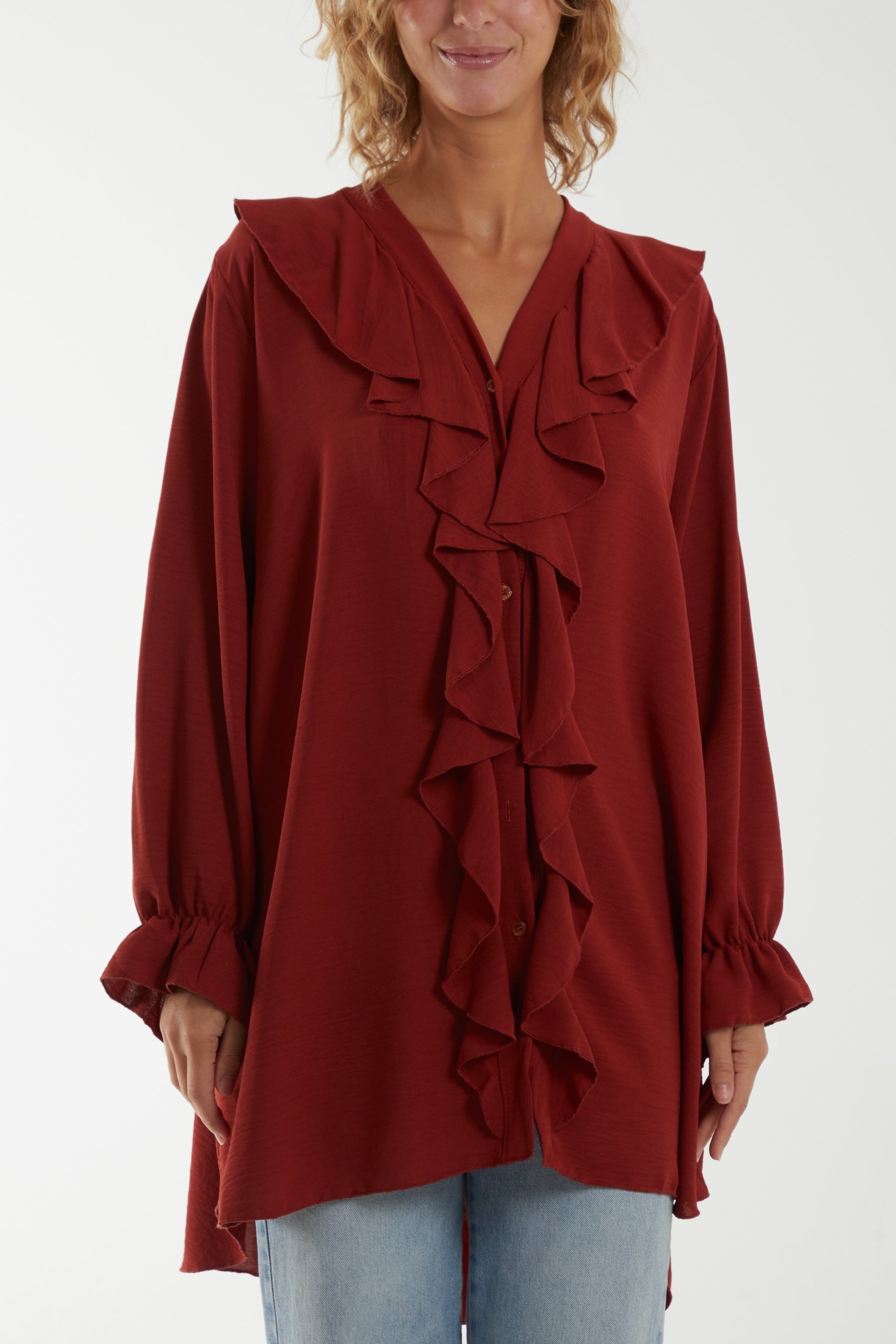 Navy Flounce Poly Crepe Oversized Shirt For Women ONE SIZE - Dropwear