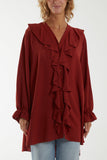 Navy Flounce Poly Crepe Oversized Shirt For Women ONE SIZE - Dropwear