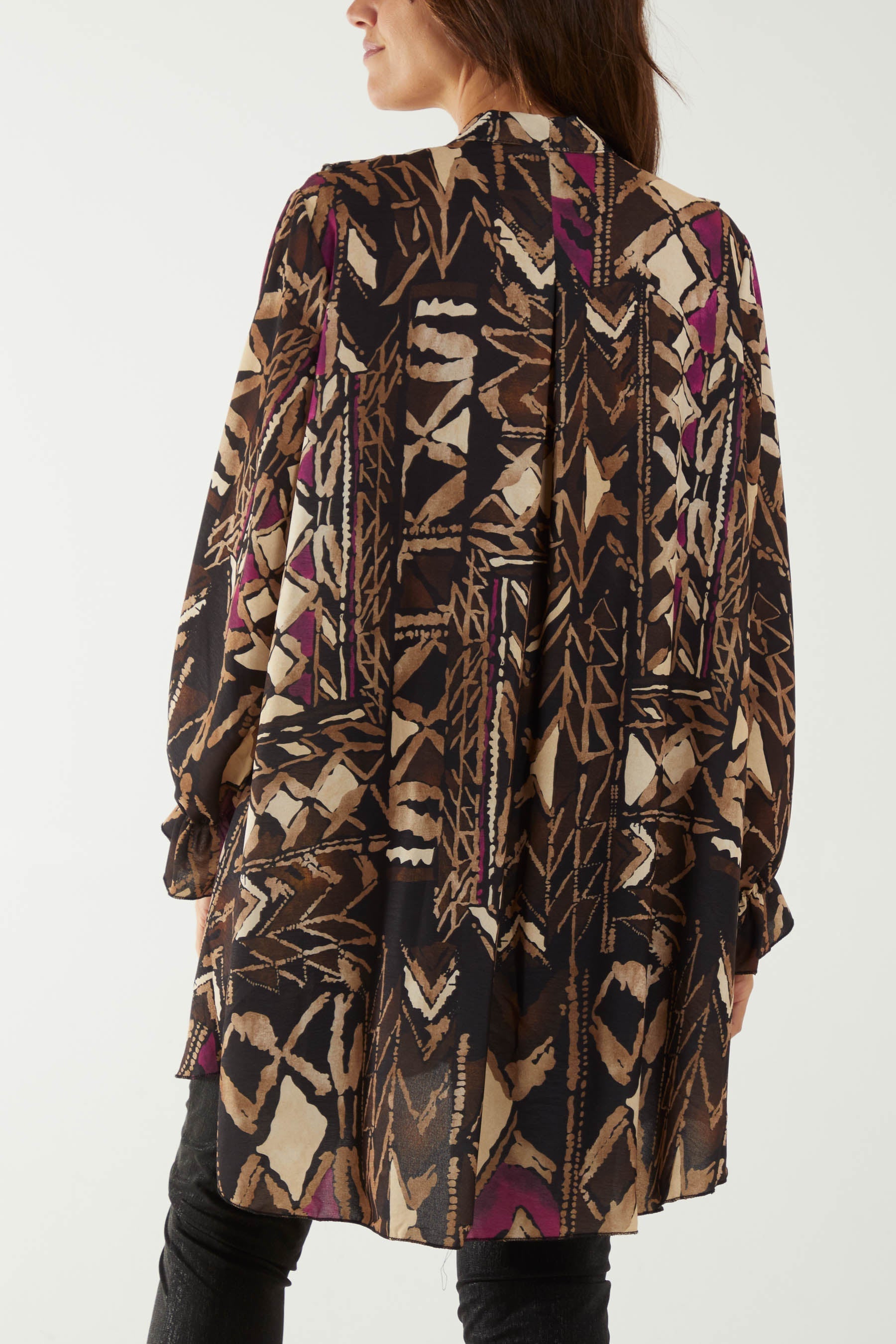 Navy Tribal Print Ruffle Blouse For Women ONE SIZE - Dropwear