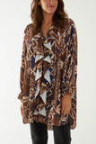 Tribal Print Ruffle Blouse For Women  - Dropwear