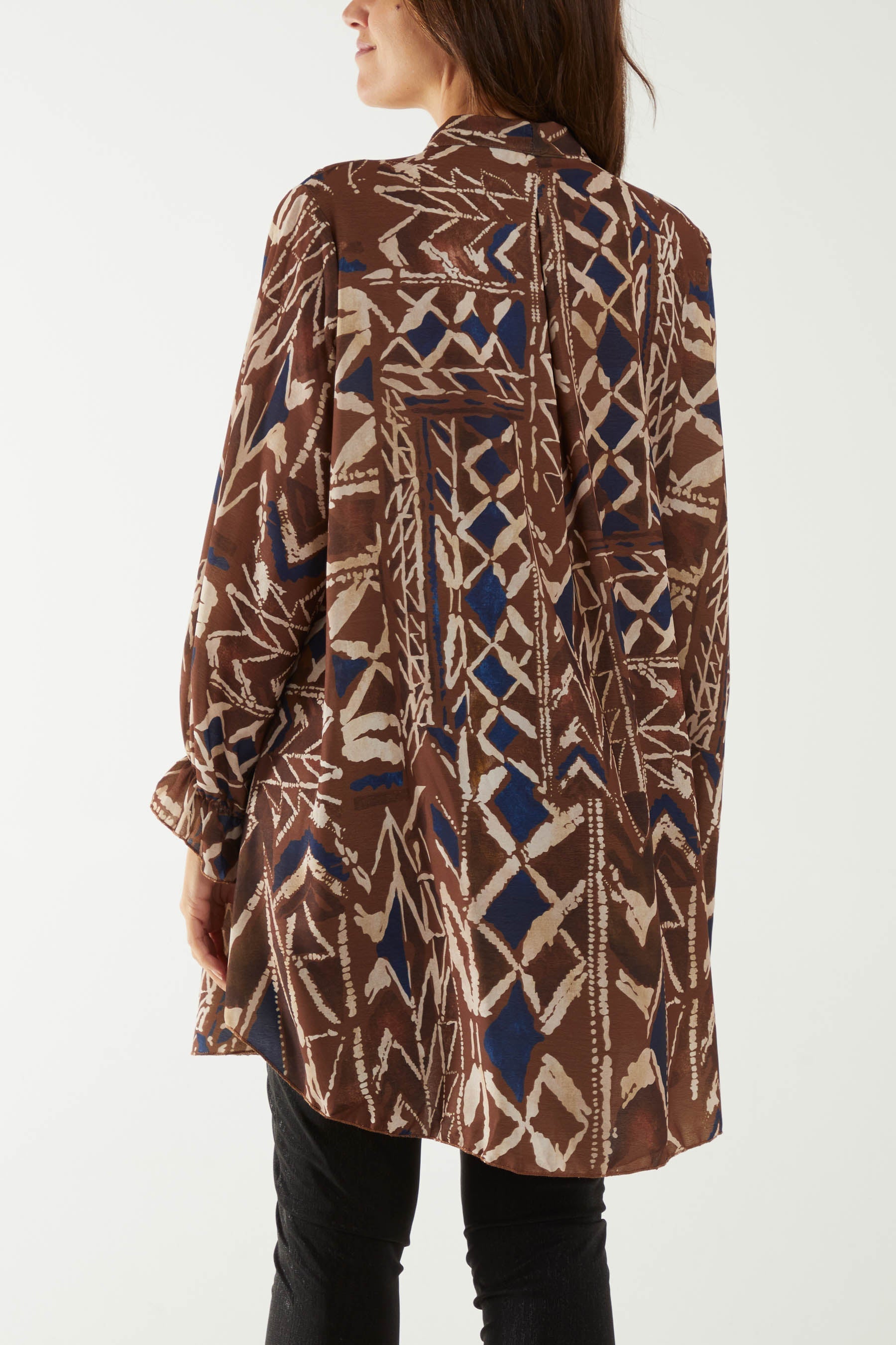 Tribal Print Ruffle Blouse For Women  - Dropwear