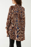 Tribal Print Ruffle Blouse For Women  - Dropwear